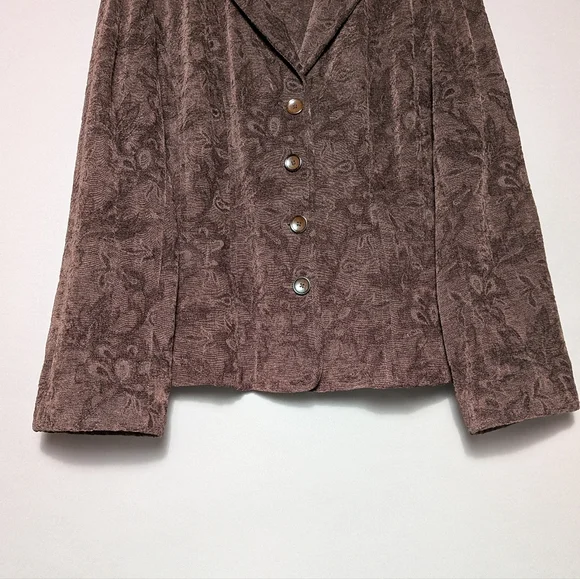 Croft & Barrow Floral Textured Jacquard Brown Blazer Classic Cozy Career Jacket - Picture 6 of 16
